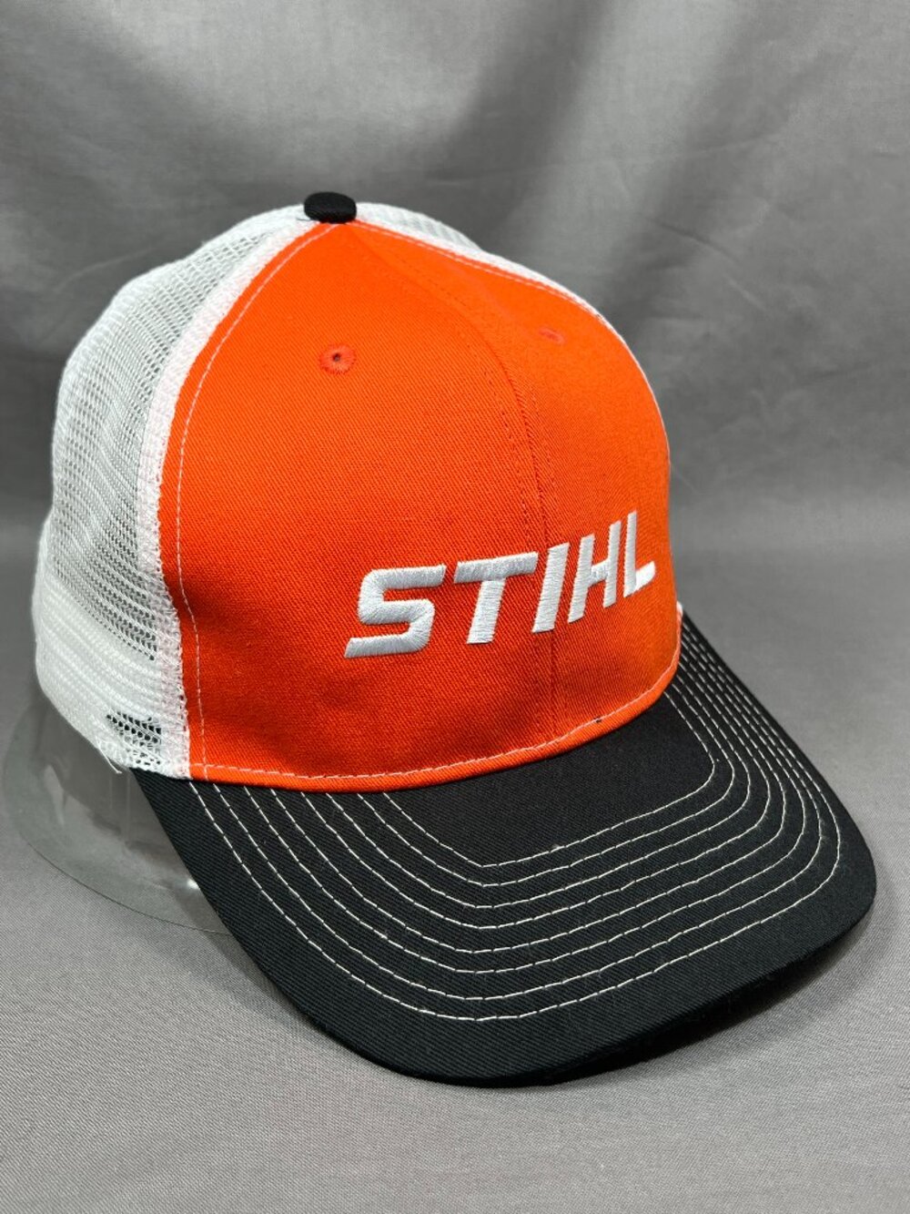 Stihl Outfitters Trucker Hat Orange Black White Mesh Adjustable Snapback Cap
